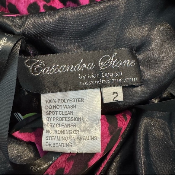 Cassandra Stone by Mac Duggal One-Shoulder Gown 2 Fuchsia Leopard Print Beaded - Picture 14 of 16